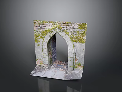 Ancient Brick Arch Covered With Moss And Fallen Leaves Below Natural Scenery 3d model