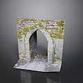 Ancient Brick Arch Covered With Moss And Fallen Leaves Below Natural Scenery 3d model