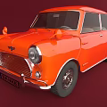 Vintage Orange Compact Car with Chrome Front Grille Headlights and Classic Wheels