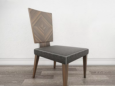 Stylish Leisure Chair With Geometric Wooden Pattern Back Upholstered Seat And Wooden Legs 3d model