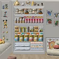 Kids Room Chest of Drawers with Stuffed Toys Bottles Boxes Folded Towels and Cartoon Decorations