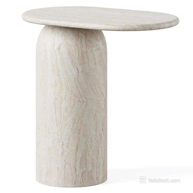 Modern Light Beige Travertine Dining Table With Sturdy Cylindrical Stone Base For Elegant Contemporary Homes 3d model 