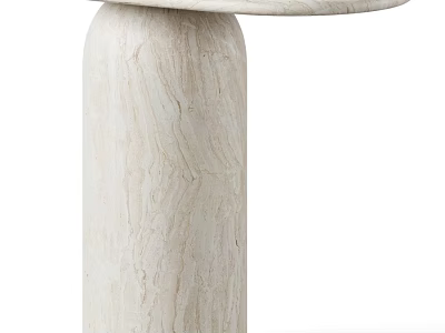 Modern Light Beige Travertine Dining Table With Sturdy Cylindrical Stone Base For Elegant Contemporary Homes 3d model