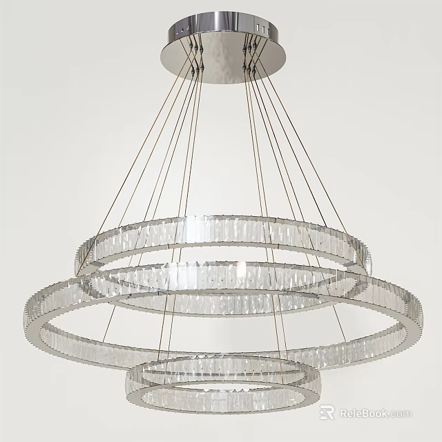 Modern Multi Layer Crystal Chandelier With Circular Rings For Interior Decoration 3d model
