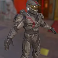 Futuristic Armored Character Standing With Alien Creature In Urban Environment