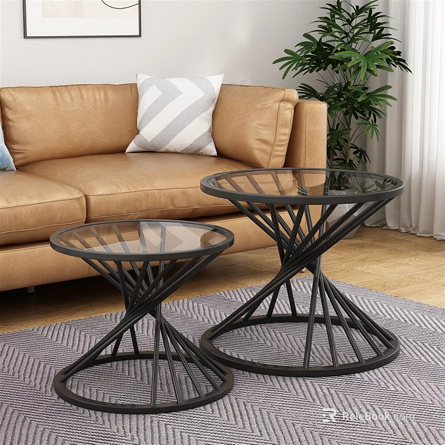 Modern Nesting Coffee Tables With Black Metal Frame And Glass Top Design 3d model 