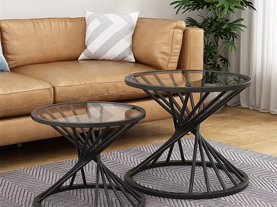 Modern Nesting Coffee Tables With Black Metal Frame And Glass Top Design 3d model