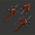 Red Mechanical Weapon Design With Dual Barrels And Metallic Components 3d model