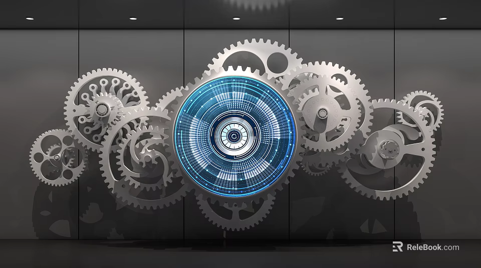 Innovative Hardware Tools Design With Metallic Gears And Tech Inspired Blue Circular Structure 3d model 