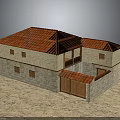 Traditional Two Story House with Red Tiled Roof Beige Walls And Wooden Doors