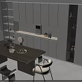Stylish Modern Dining Table Set With Wooden Tabletop Minimalist Chairs And Fruit Bowl