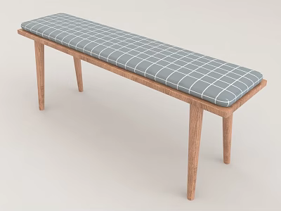 Stylish Sofa Bench With Blue And White Checkered Cushion And Wooden Legs 3d model