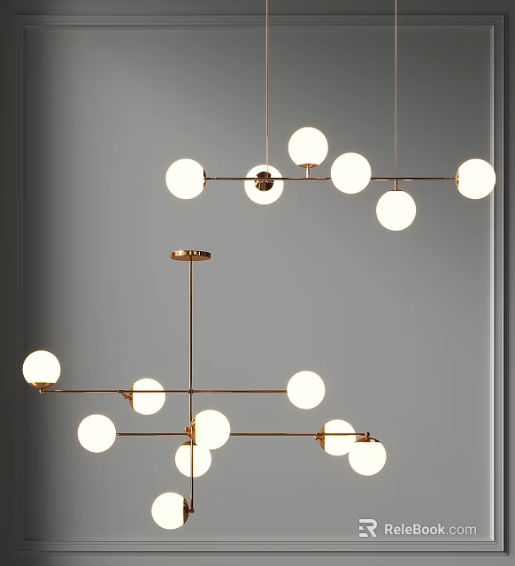 Modern Gold Frame Pendant Light With Multiple Round Bulbs For Interior Design 3d model 