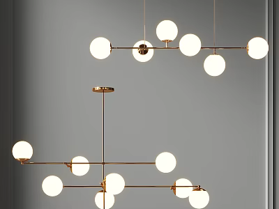 Modern Gold Frame Pendant Light With Multiple Round Bulbs For Interior Design 3d model