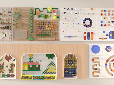 Interactive Kids Play Wall with Colorful Puzzle Tracks and Modules Design 3d model