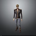 Man With Blonde Hair Wearing Dark Jacket With Shoulder Accents Light Pants And Brown Boots