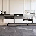 Modern TV Stand In Living Room With Storage Drawers Shelves And Decorative Items