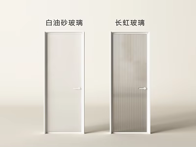 Modern Casement Doors With White Frosted Glass And Ribbed Glass Panels 3d model