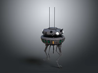 Futuristic Robot Character With Circular Body Antennas Mechanical Legs And Control Panel 3d model