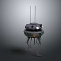 Futuristic Robot Character With Circular Body Antennas Mechanical Legs And Control Panel