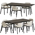 Modern Wooden Dining Table Set With Light Colored Chairs And Simple Design 3d model