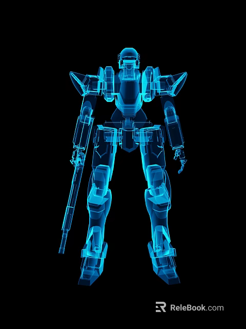 Blue Transparent Mech Game and Movie Character With Gun and Mechanical Design 3d model 