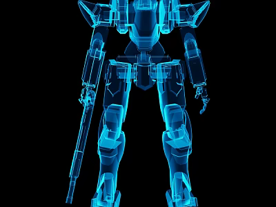Blue Transparent Mech Game and Movie Character With Gun and Mechanical Design 3d model