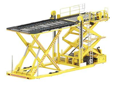 Yellow Industrial Scissor Lift Equipment with Mobile Platform Guardrails and Hydraulic System 3d model
