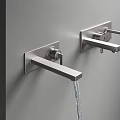 Modern Wall Mounted Faucets With Sleek Brushed Metal Finish And Flowing Water