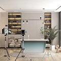 Modern Public Office Space With Shelves Lighting Desk And Green Plant Interior