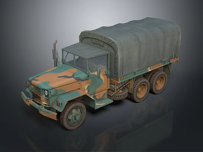 Vintage Military Truck With Camouflage Paint And Canvas Cover Six Wheel Design 3d model