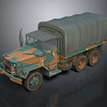 Vintage Military Truck With Camouflage Paint And Canvas Cover Six Wheel Design