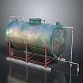 Rustic Industrial Cylindrical Metal Storage Tank With Support Stand And Pipes