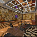 Modern KTV Interior Design With Decorative Wall Sofas Tables And Ambient Lighting 3d model