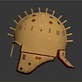 Ancient Golden Helmet With Ornate Gemstone Decorations And Red Accents