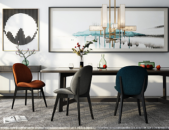 New Chinese Dining Table and Chair Combination 3d model