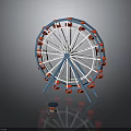 Blue And Red Ferris Wheel Model With White Metal Spokes And Small Control Cabin