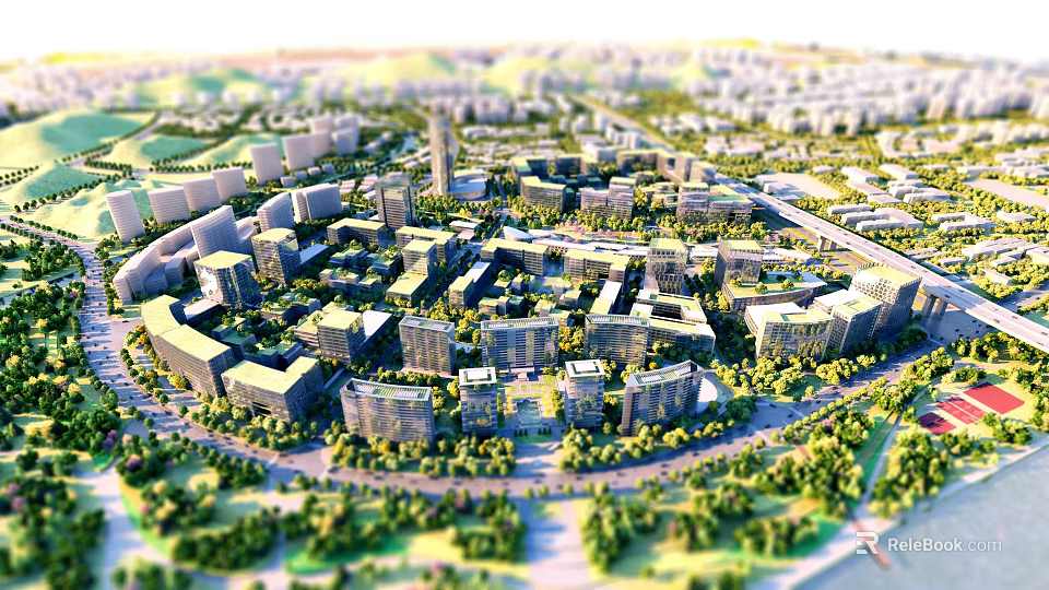 Aerial Planning View of Urban Layout With Buildings Green Spaces And Road Networks 3d model 