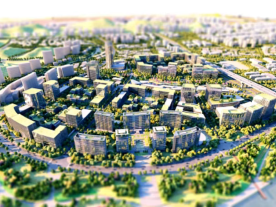 Aerial Planning View of Urban Layout With Buildings Green Spaces And Road Networks 3d model