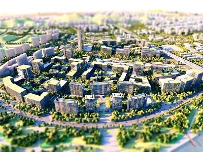 Aerial view of the city 3d model