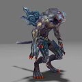 Lion Headed Muscular Fantasy Game and Movie Character With Blue Mane Red Claws