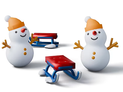 cartoon snowman cartoon style snowman cartoon ski car cartoon snow 3d model