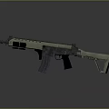 Modern Assault Rifle With Gold And Black Grip Magazine Stock On Reflective Surface