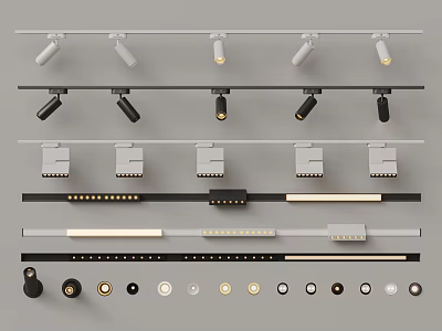 Modern Downlights And Spotlights In Various Styles With Track Mounted Design Options 3d model