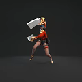 Game and Movie Character with Blue Hair Red Coat Black Undergarment and Golden Decorated Blades