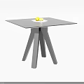 Modern Square Black Coffee Table With Geometric Wooden Legs And Lemon Fruit Plate