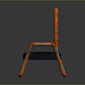Unique Tubular Chair Design With Orange And Wooden Frame Dark Blue Seat
