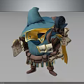 Fantasy Wizard Character With Blue Pointed Hat Scrolls Map And Decorated Outfit 3d model