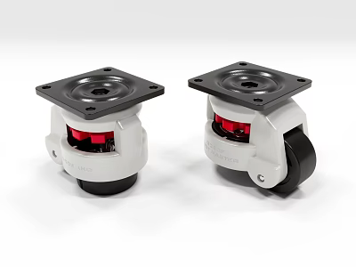 Two Industrial Casters With Square Top Plate Red Components And Black Wheels 3d model