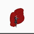 Giant Red Furry Art Installation Sofa Chair With Woman Interacting Nearby